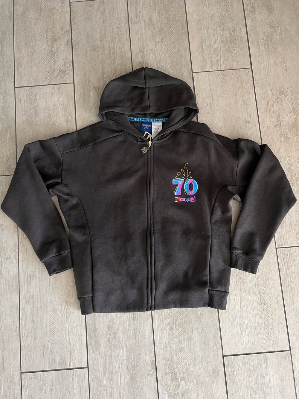 Disney 70th Anniversary Black Kids Zip-Up Hoodie XS